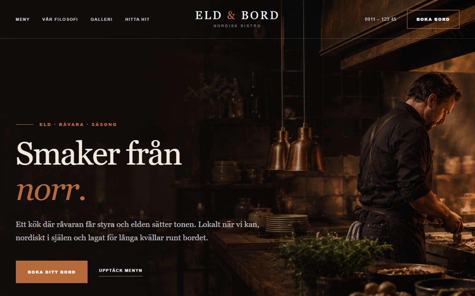 Eld och Bord demowebbplats för restaurang
